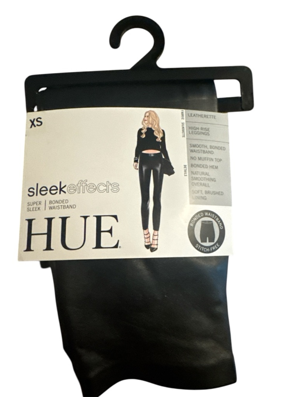 HUE Sleek Effects Leatherette High Rise Leggings XS NWT Faux Leather Black